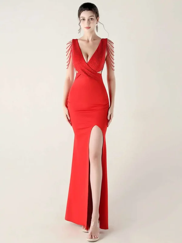 Elegant Backless Rhinestone Party Wedding Prom Evening Dresses - Image 13