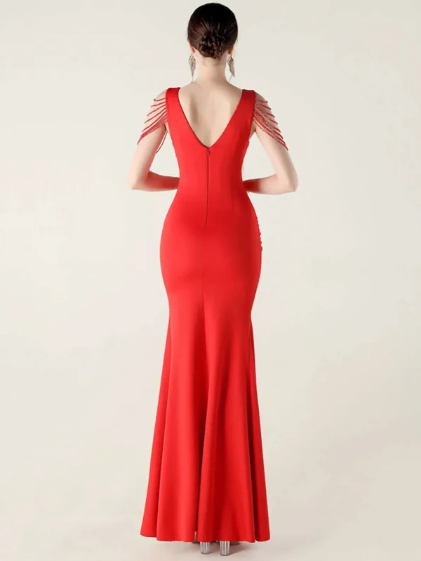 Elegant Backless Rhinestone Party Wedding Prom Evening Dresses - Image 15