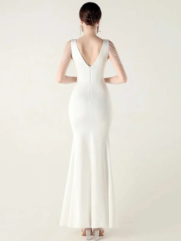 Elegant Backless Rhinestone Party Wedding Prom Evening Dresses - Image 3