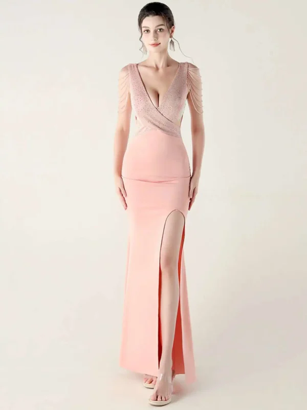Elegant Backless Rhinestone Party Wedding Prom Evening Dresses - Image 16