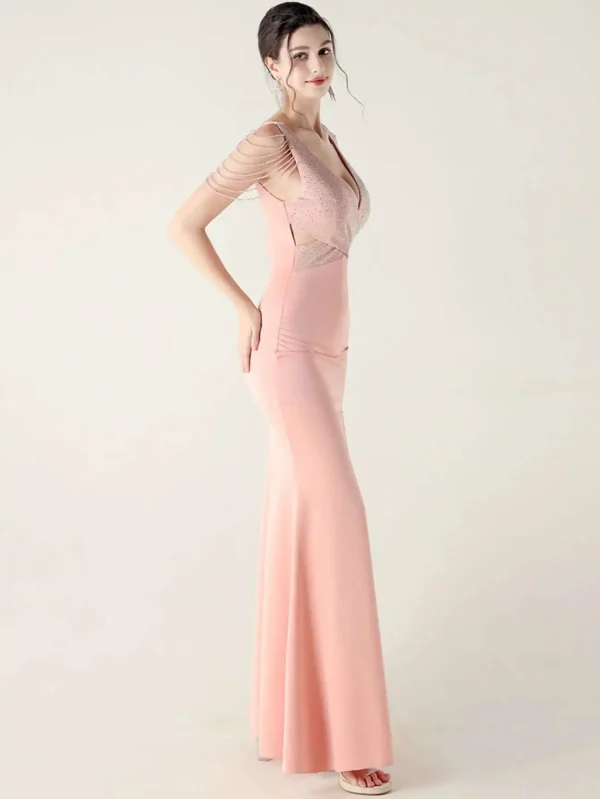 Elegant Backless Rhinestone Party Wedding Prom Evening Dresses - Image 17