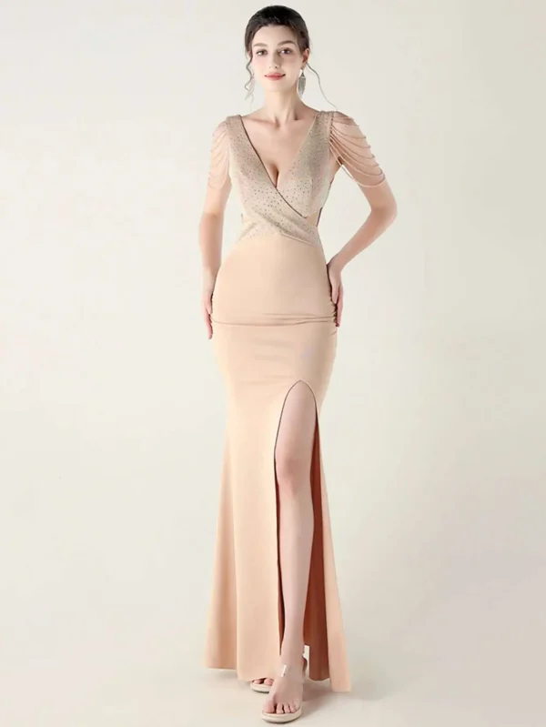 Elegant Backless Rhinestone Party Wedding Prom Evening Dresses - Image 19