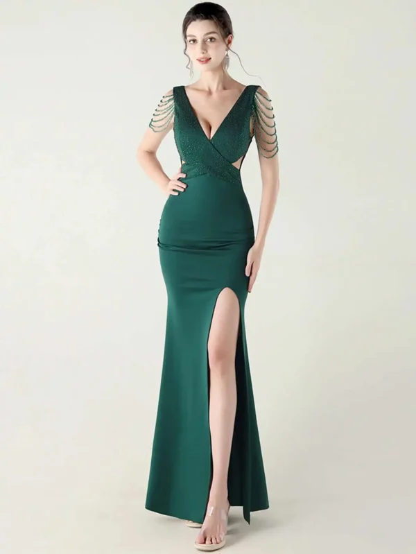 Elegant Backless Rhinestone Party Wedding Prom Evening Dresses - Image 22