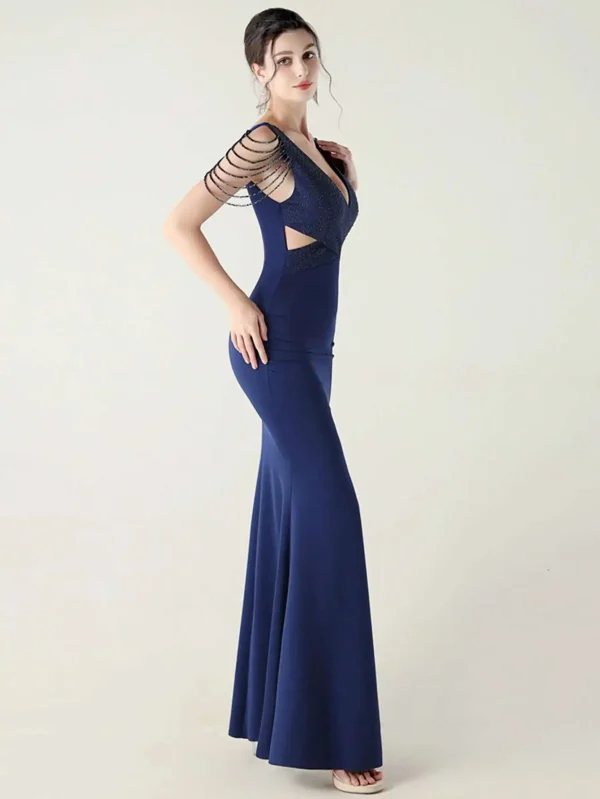 Elegant Backless Rhinestone Party Wedding Prom Evening Dresses - Image 5