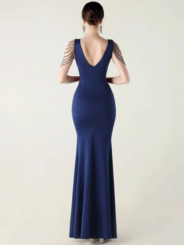 Elegant Backless Rhinestone Party Wedding Prom Evening Dresses - Image 6