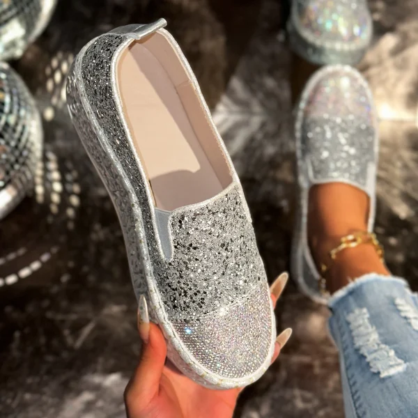 Elegant Bling Sequined Flat With Slip Slip-On Flats Loafers Shoes - Image 2