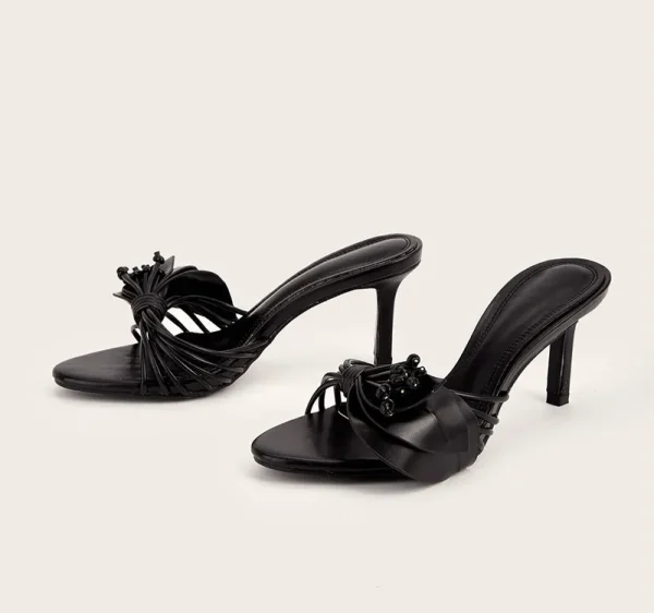 Elegant Bowknot Narrow Band Mules Slides High Heels Sandals - Image 9