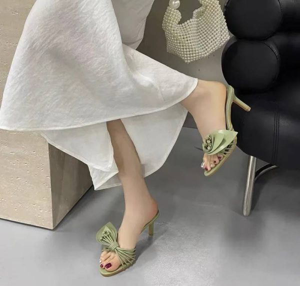 Elegant Bowknot Narrow Band Mules Slides High Heels Sandals - Image 4
