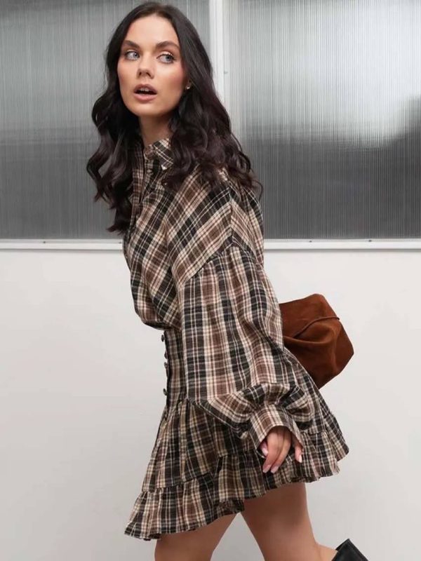Elegant  Print Casual Lapel Long Sleeve Button Shirts And High Waist Pleated Mini Skirts Set - Image 5