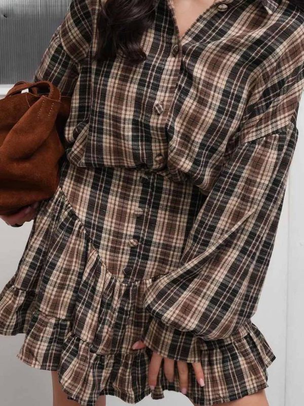 Elegant  Print Casual Lapel Long Sleeve Button Shirts And High Waist Pleated Mini Skirts Set - Image 6
