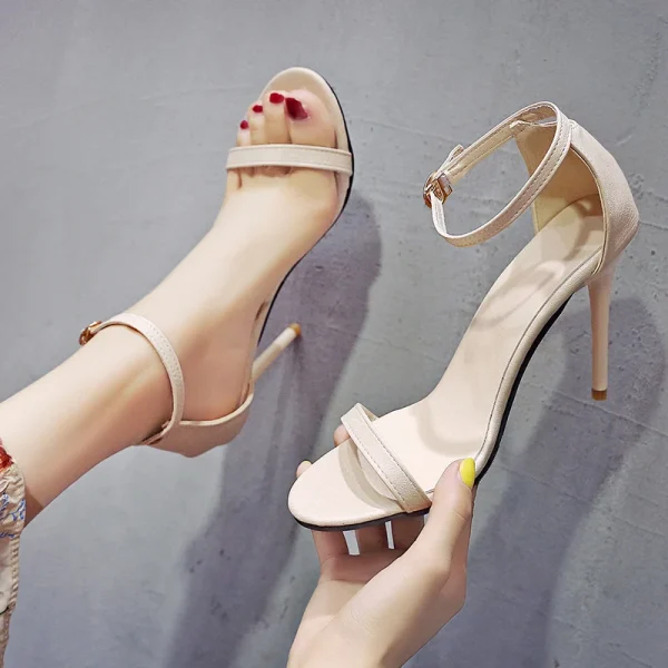 Elegant Buckle Comfortable Open Toe Solid Color High Heels Sandals - Image 11