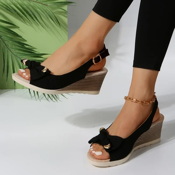 Elegant Buckle Peep Toe Comfort Lightweight High Heels Wedges Sandals - Image 4