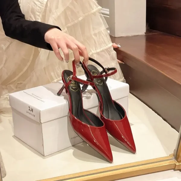 Elegant Buckle Strap Mules Pointed Toe Wedding Party High Heels Pumps - Image 5