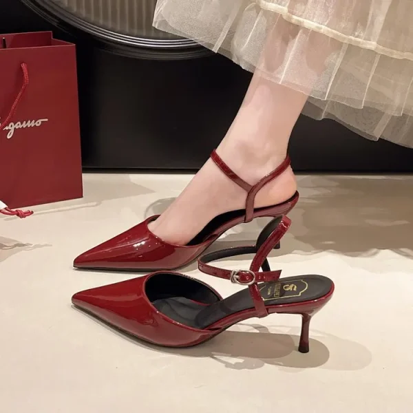 Elegant Buckle Strap Mules Pointed Toe Wedding Party High Heels Pumps - Image 3