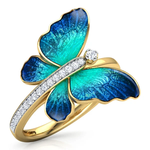 Elegant Butterfly Design  Shine Crystal Zinc Alloy Engagement Wedding Rings - Image 6