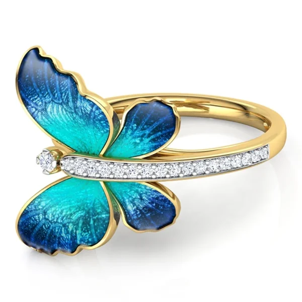 Elegant Butterfly Design  Shine Crystal Zinc Alloy Engagement Wedding Rings - Image 5