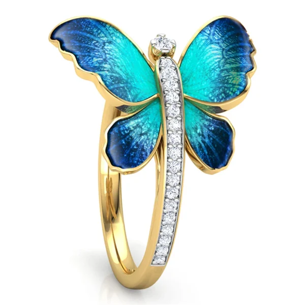 Elegant Butterfly Design  Shine Crystal Zinc Alloy Engagement Wedding Rings - Image 4