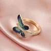 Elegant Butterfly Design  Shine Crystal Zinc Alloy Engagement Wedding Rings - Image 2