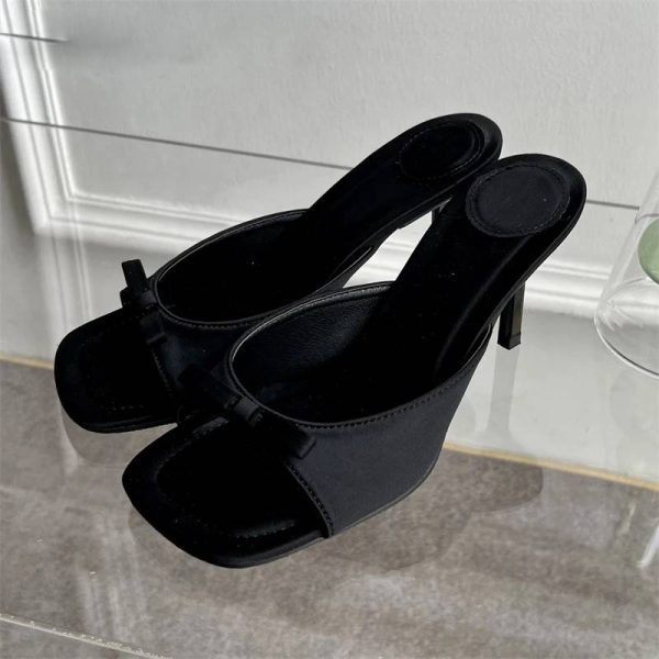 Elegant Butterfly-knot Satin Slip On Thin High Heel Sandal - Image 3