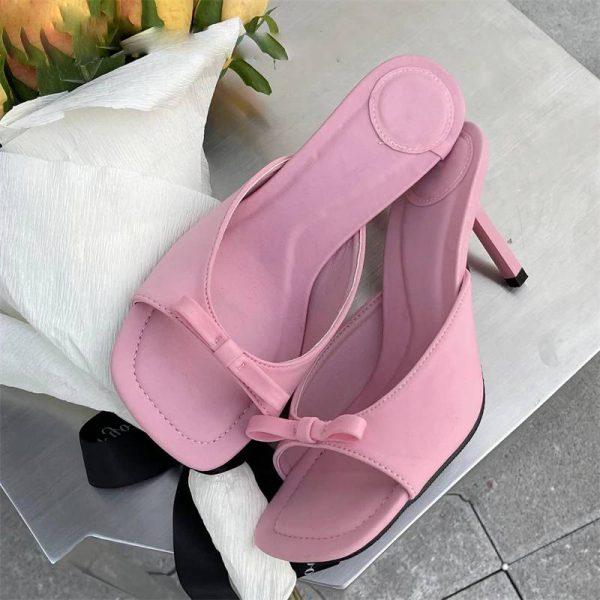 Elegant Butterfly-knot Satin Slip On Thin High Heel Sandal - Image 7
