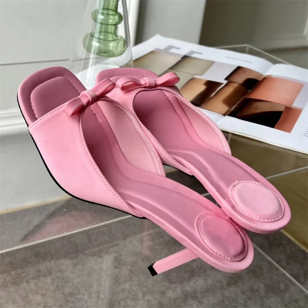 Elegant Butterfly-knot Satin Slip On Thin High Heel Sandal - Image 5