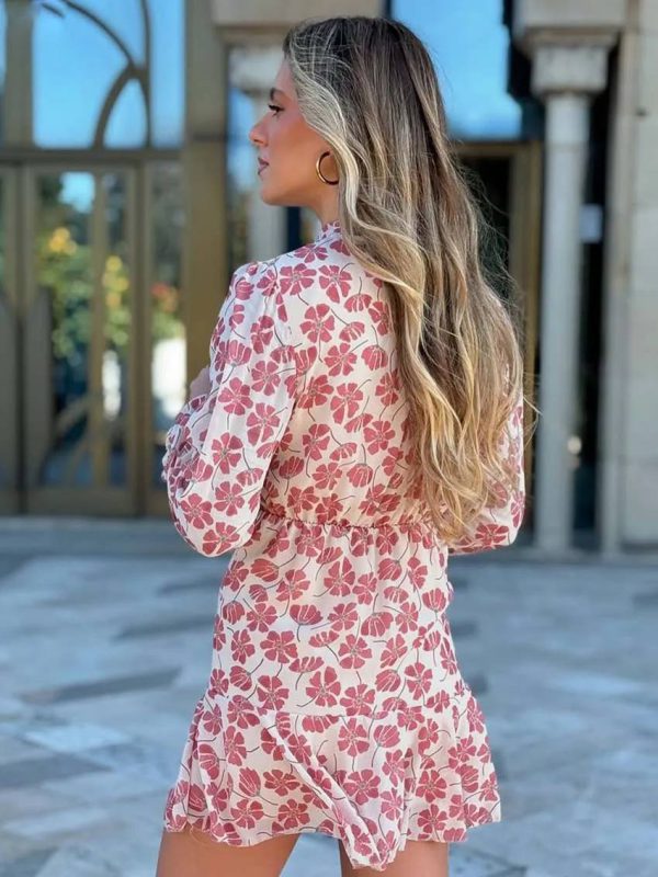 Elegant Casual Print Long Sleeve Turtleneck Hollow Out High Waist Hollow Out Dresses - Image 5