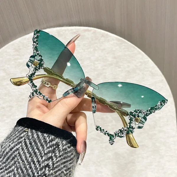 Elegant Cat Eye Rimless Butterfly Shades Small Ellipse Party Traveling Oculos Sunglasses - Image 4