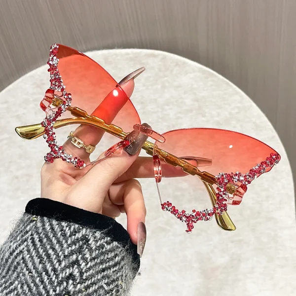 Elegant Cat Eye Rimless Butterfly Shades Small Ellipse Party Traveling Oculos Sunglasses - Image 3