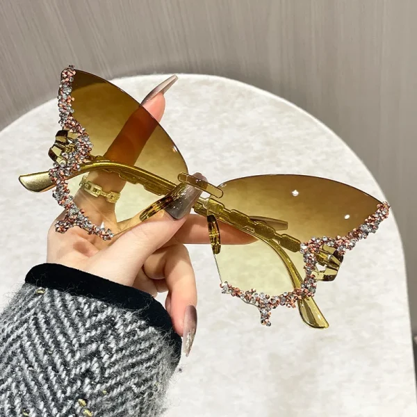 Elegant Cat Eye Rimless Butterfly Shades Small Ellipse Party Traveling Oculos Sunglasses - Image 2
