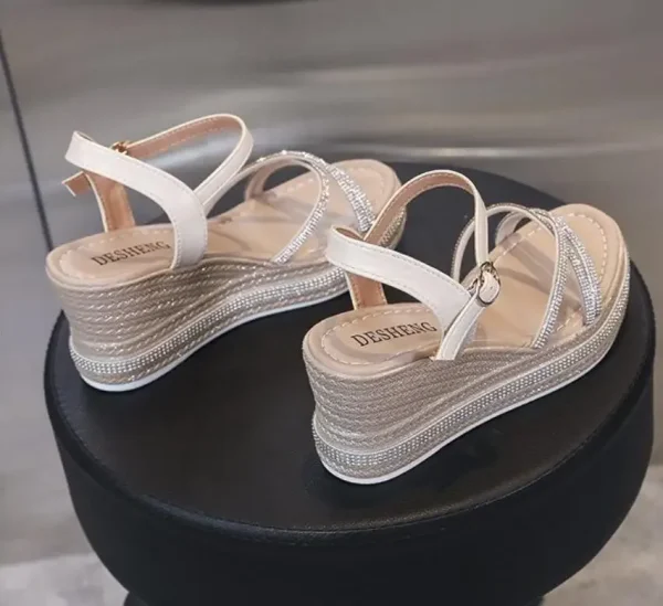 Elegant Comfortable Back Strap Rubber Platform Wedges High Heel Sandals - Image 3