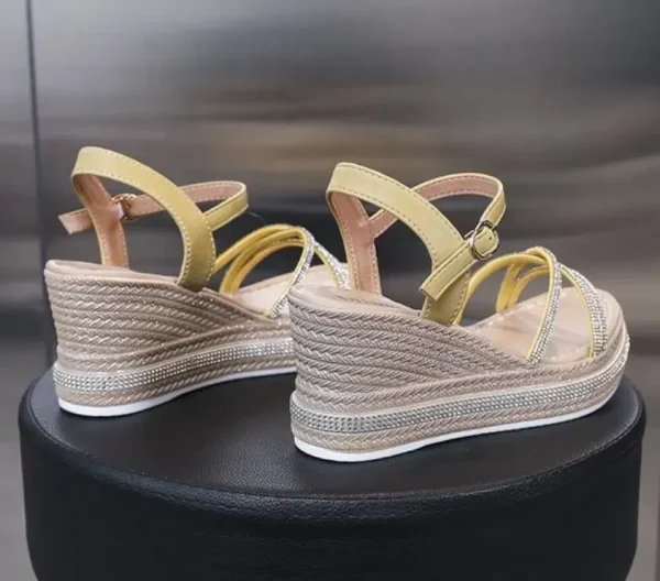 Elegant Comfortable Back Strap Rubber Platform Wedges High Heel Sandals - Image 7