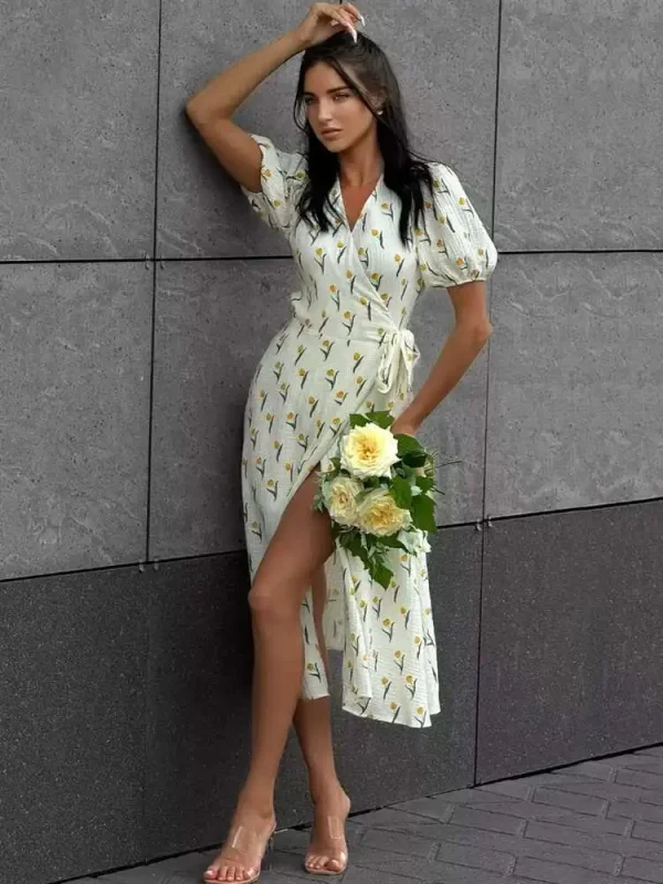 Elegant Cotton A-line Muslin With Side Slits Flowers Midi Dresses - Image 6