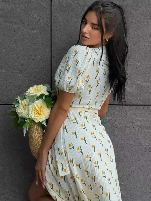 Elegant Cotton A-line Muslin With Side Slits Flowers Midi Dresses - Image 7