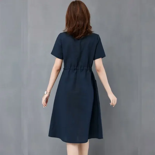 Elegant Cotton Linen Draw String High Waist Breathable Dresses - Image 7