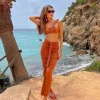 Elegant Crochet Bikini With Cover Up One Shoulder Swimming 3Pcs Suit - Image 2