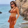 Elegant Crochet Bikini With Cover Up One Shoulder Swimming 3Pcs Suit