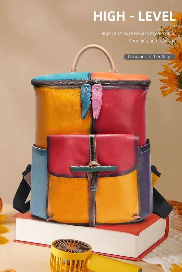 Elegant Designer Large Capacity Rucksack Soft Cow Leather Bookbags Backpack