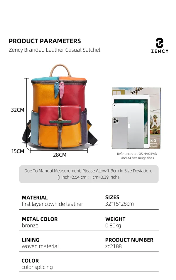 Elegant Designer Large Capacity Rucksack Soft Cow Leather Bookbags Backpack - Image 2