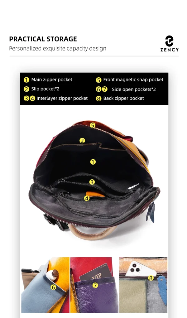 Elegant Designer Large Capacity Rucksack Soft Cow Leather Bookbags Backpack - Image 4