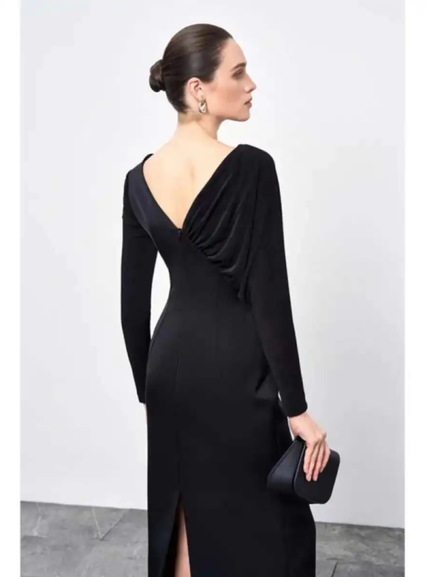 Elegant Diagonal Collar Long Sleeve Spliced High Waist Slimming Dresses - Image 2