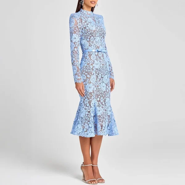 Elegant Embroidery Lace Crochet Hollow High-waist Bodycon Dresses - Image 2