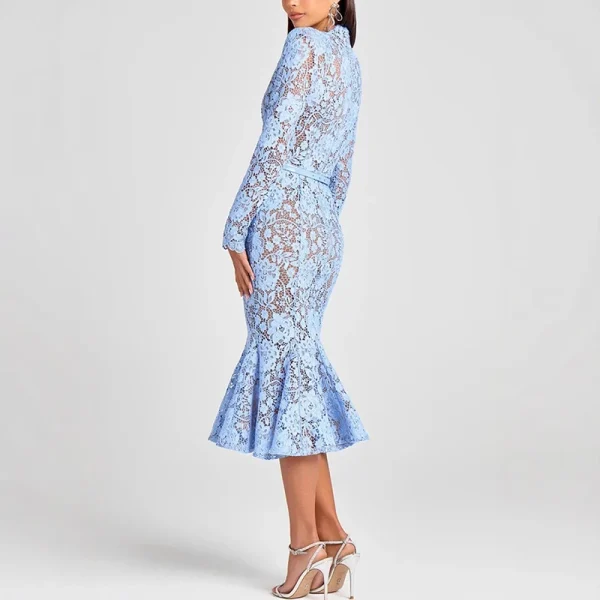 Elegant Embroidery Lace Crochet Hollow High-waist Bodycon Dresses - Image 3