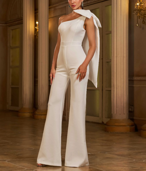 Elegant Fashion Beautiful Bow One Shoulder Formal Perform Jumpsuit - Image 5
