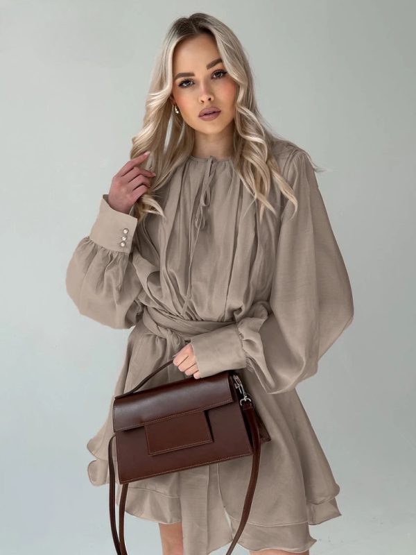 Elegant Fashion Long Sleeve Shirt With High Waist Pleated Mini Skirt Set - Image 3