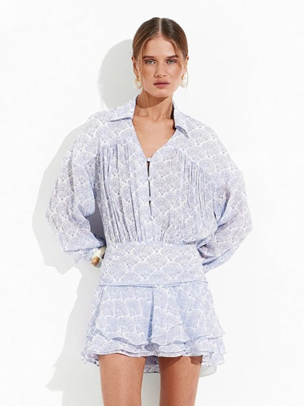 Elegant Fashion Loose Classic Pleated Casual Lapel Long Sleeve Mini Dresses - Image 4
