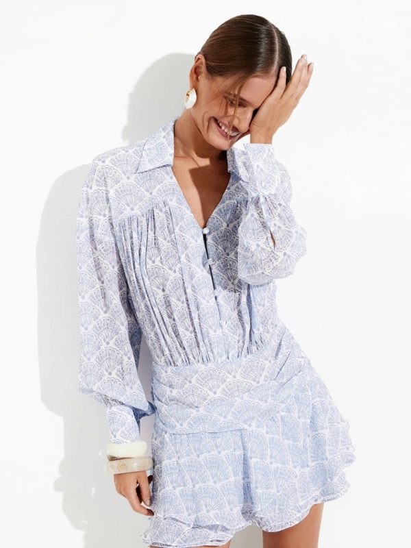 Elegant Fashion Loose Classic Pleated Casual Lapel Long Sleeve Mini Dresses - Image 3