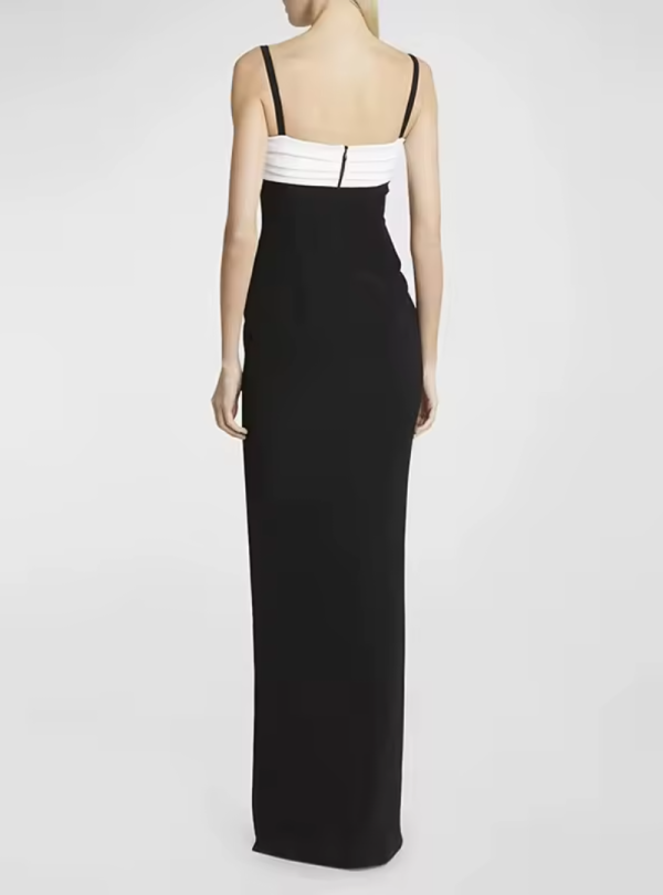 Elegant Fashion Sling Dress Color Blocked Suspender Slit Floor Length Dresses - Image 2