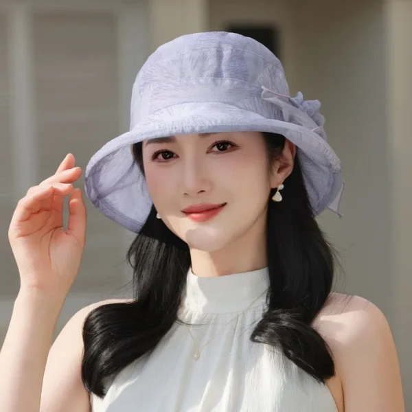 Elegant Fisherman Flower Contrast Color Bucket Portable Wide Brim Beach Sun Hat - Image 10