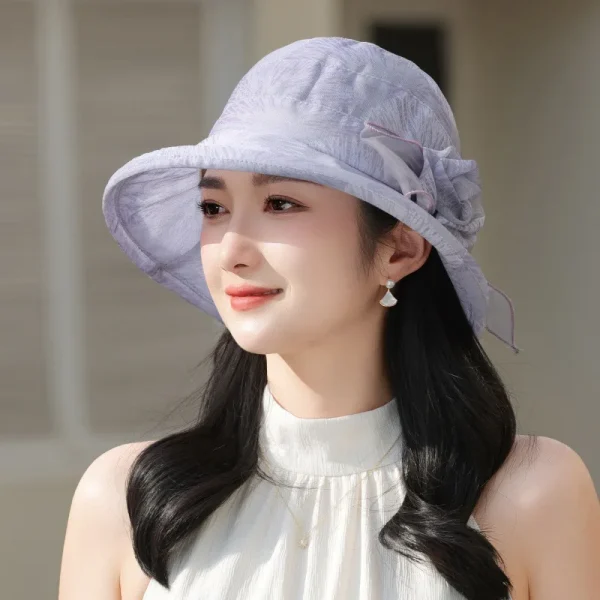 Elegant Fisherman Flower Contrast Color Bucket Portable Wide Brim Beach Sun Hat - Image 9