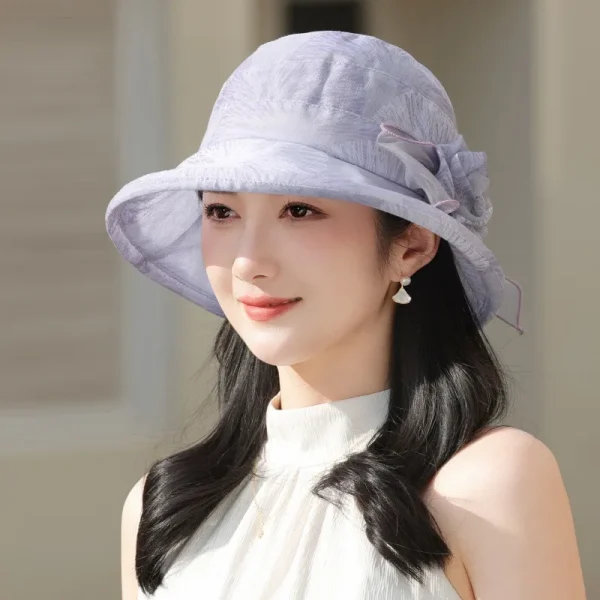 Elegant Fisherman Flower Contrast Color Bucket Portable Wide Brim Beach Sun Hat - Image 8